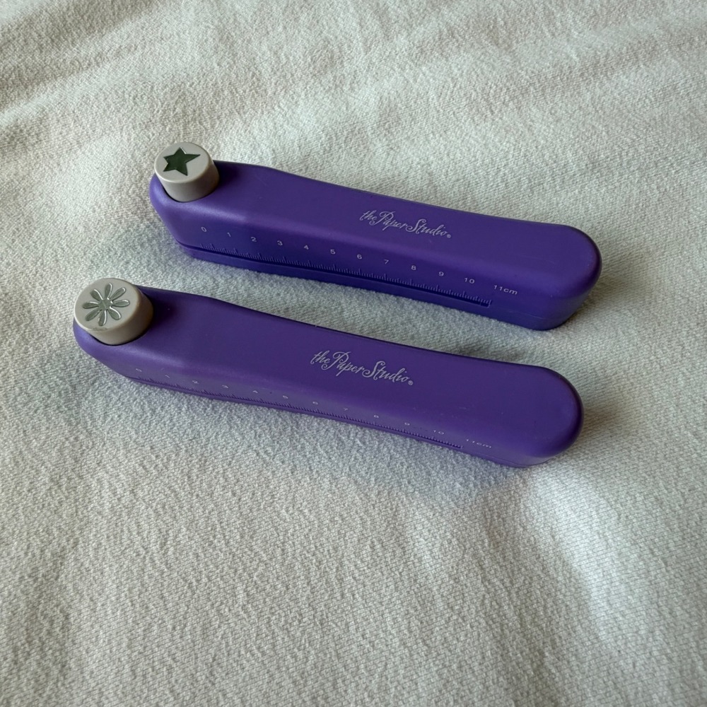 The Paper Studio Long Reach Paper Punch Set Star and Flower Purple Craft Tools